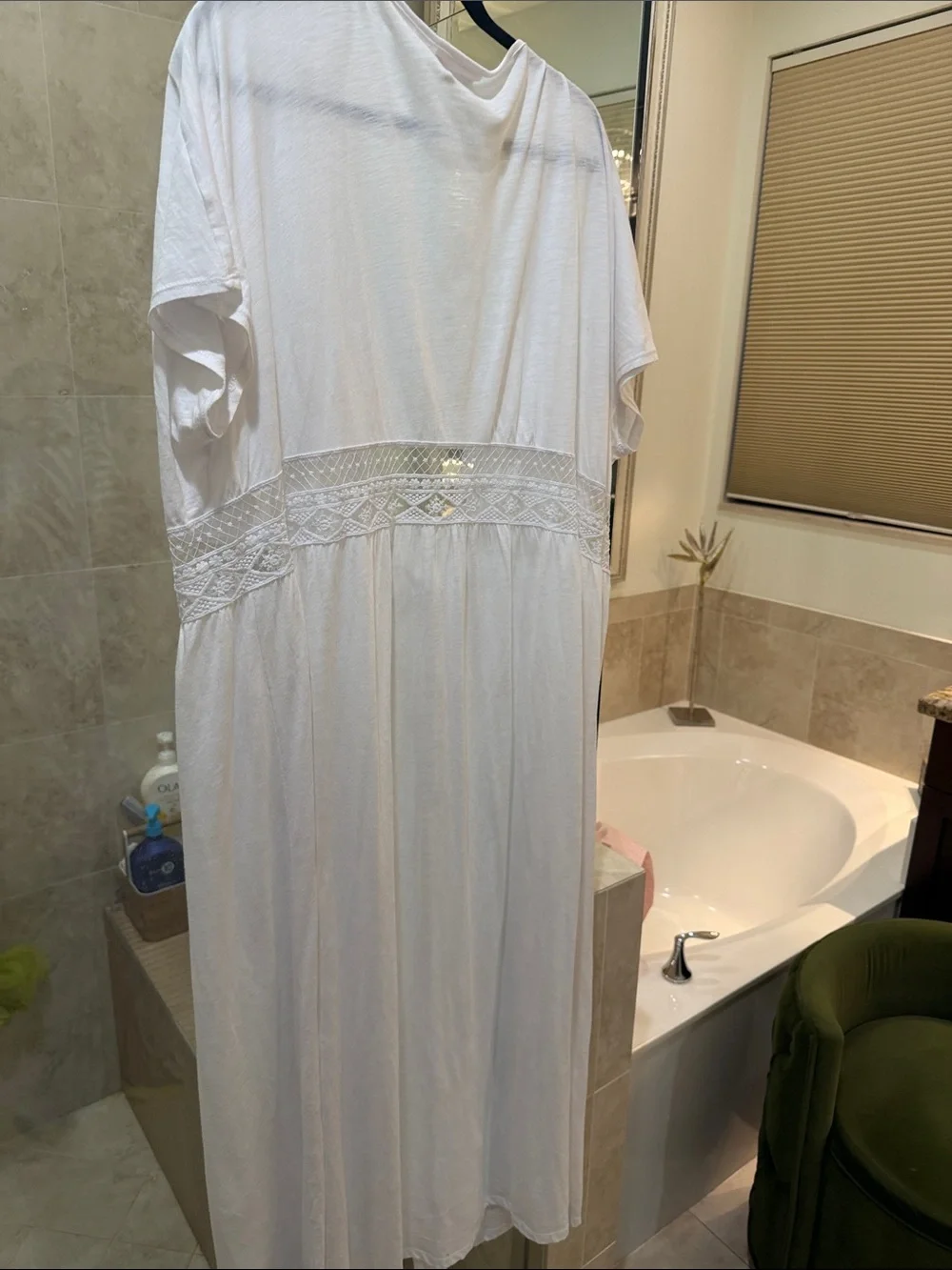 Women’s White Lace-Trim Swim Coverup Kimono with Waist Tie